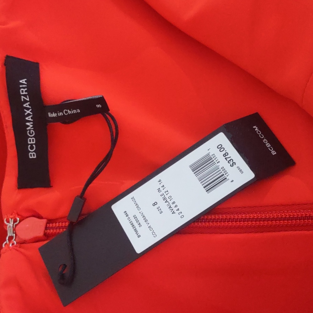BCBGMaxAzria One-Shoulder Vibrant Orange Dress Size 8 - Picture 6 of 7